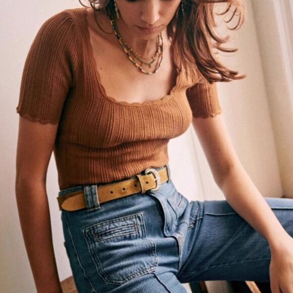 NEW Sezane Anil Jumper - Coffee Tan French Sweater Knit Top Soft Causal - Picture 3 of 11